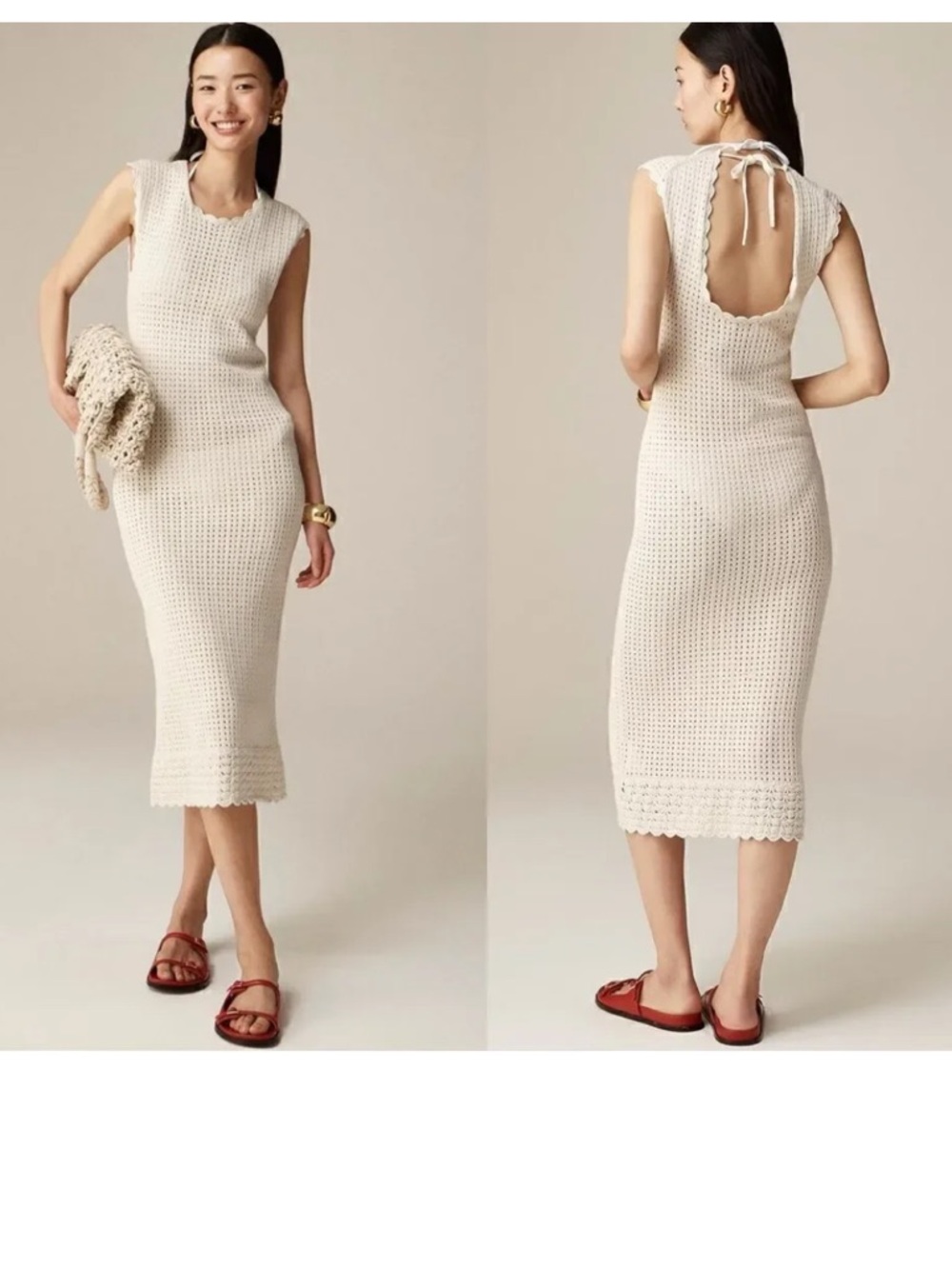 J crew crochet open back midi dress